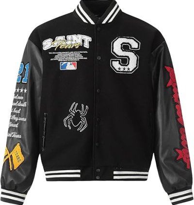 Saint Tears Men Saint Savior Graphic Print Varsity Jacket Vintage Baseball Jackets streetwear Coats